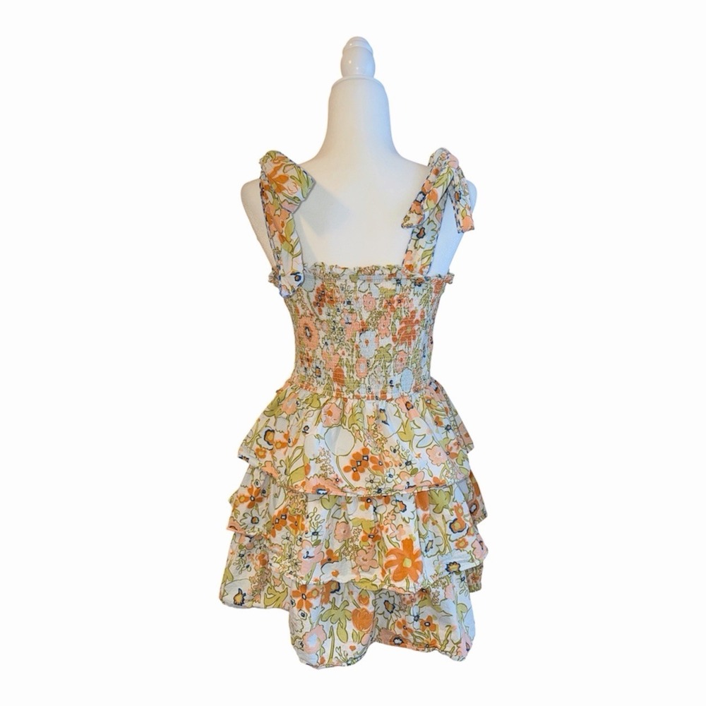 Cleobella Tamara Mini Dress Floral Smocked Organic Cotton Tiered Ruffle Boho - Picture 3 of 7